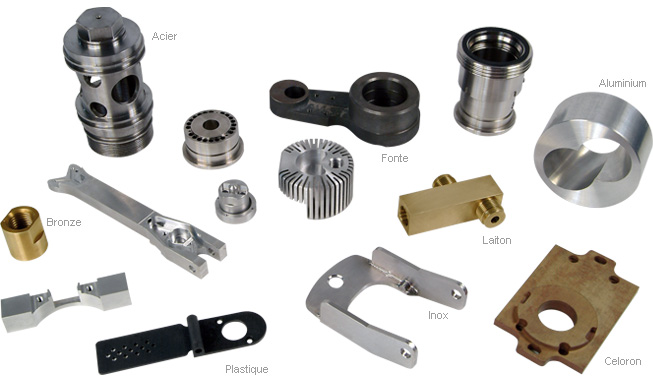 Exemples de pices mcaniques en acier, font, aluminium, laiton, bronze, plastique, inox, celoron